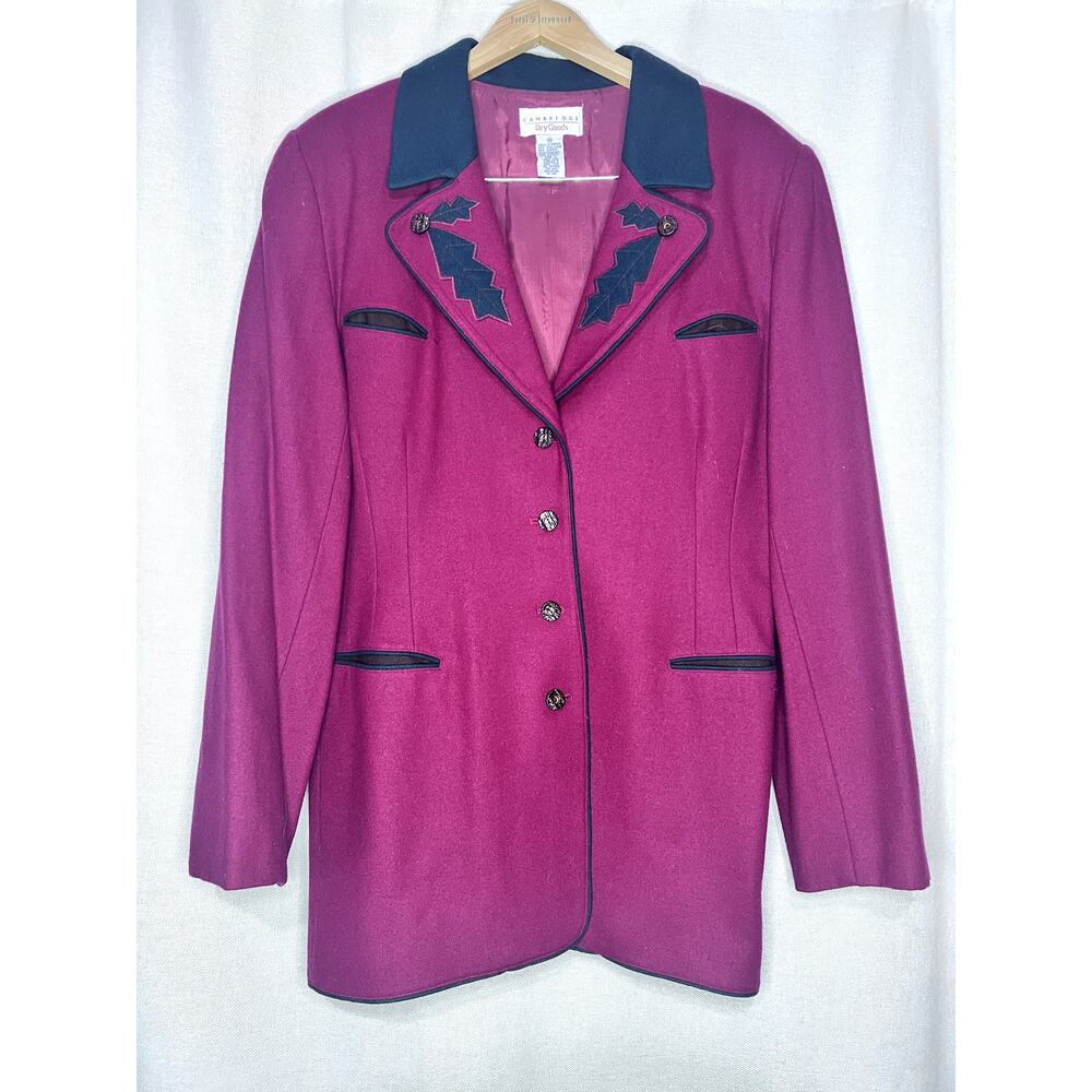 Vintage 90s Cambridge Dry Goods Wool Holiday Cherry Red Blazer Jacket